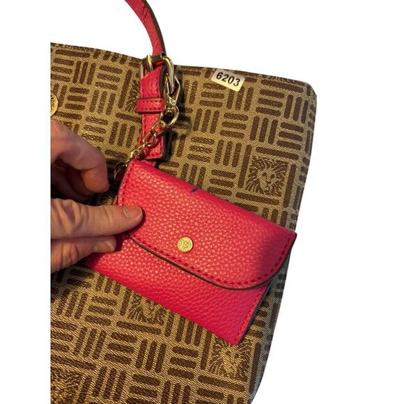 Anne Klein Logo Brown & Pink Tote Bag With Removable Wristlet - Picture 12 of 12